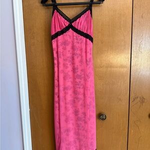 NWT Urban Outfitters Pink Floral Lace Trim Maxi Dress